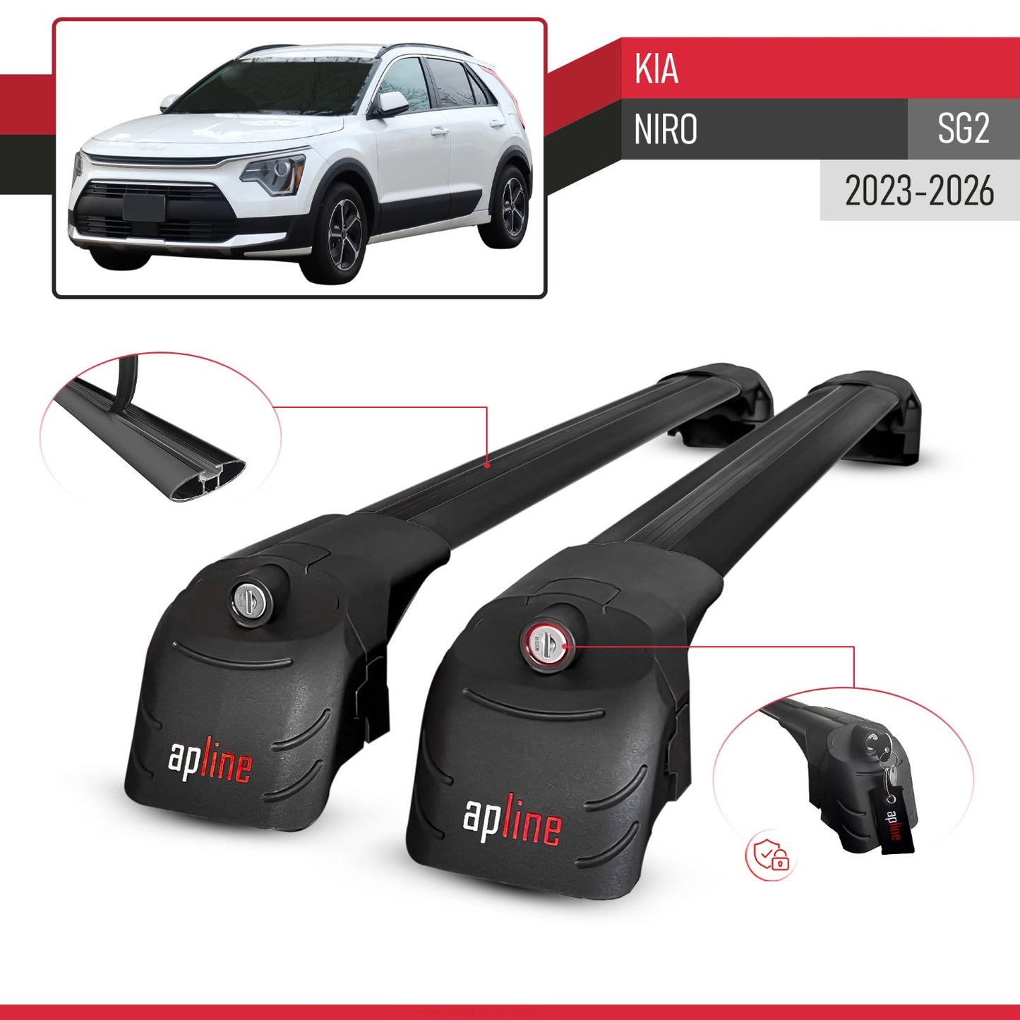 Compatible avec Kia Niro (SG2) 2023-2026 ACE-2 modèle Barres de Toit Railing Porte-Bagages de Voiture Noir Aluminium Barres