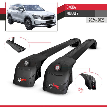 Compatible with Skoda Kodiaq 2024-2025 ACE-2 Car Roof Rack Cross Bar Black Aluminium 2 Bars