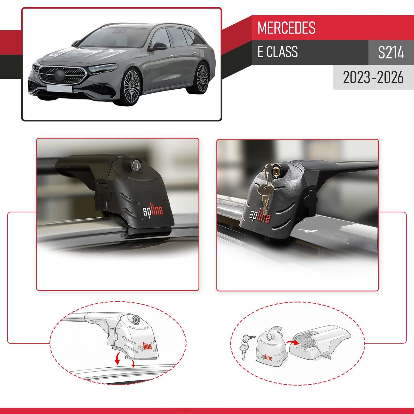 Compatible avec Mercedes E Class (S214) 2023-2026 ACE-2 modèle Barres de Toit Railing Porte-Bagages de Voiture Noir Aluminium Barres