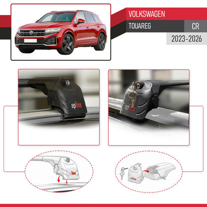 Compatible avec Volkswagen Touareg (CR) 2023-2026 ACE-2 modèle Barres de Toit Railing Porte-Bagages de Voiture Noir Aluminium Barres