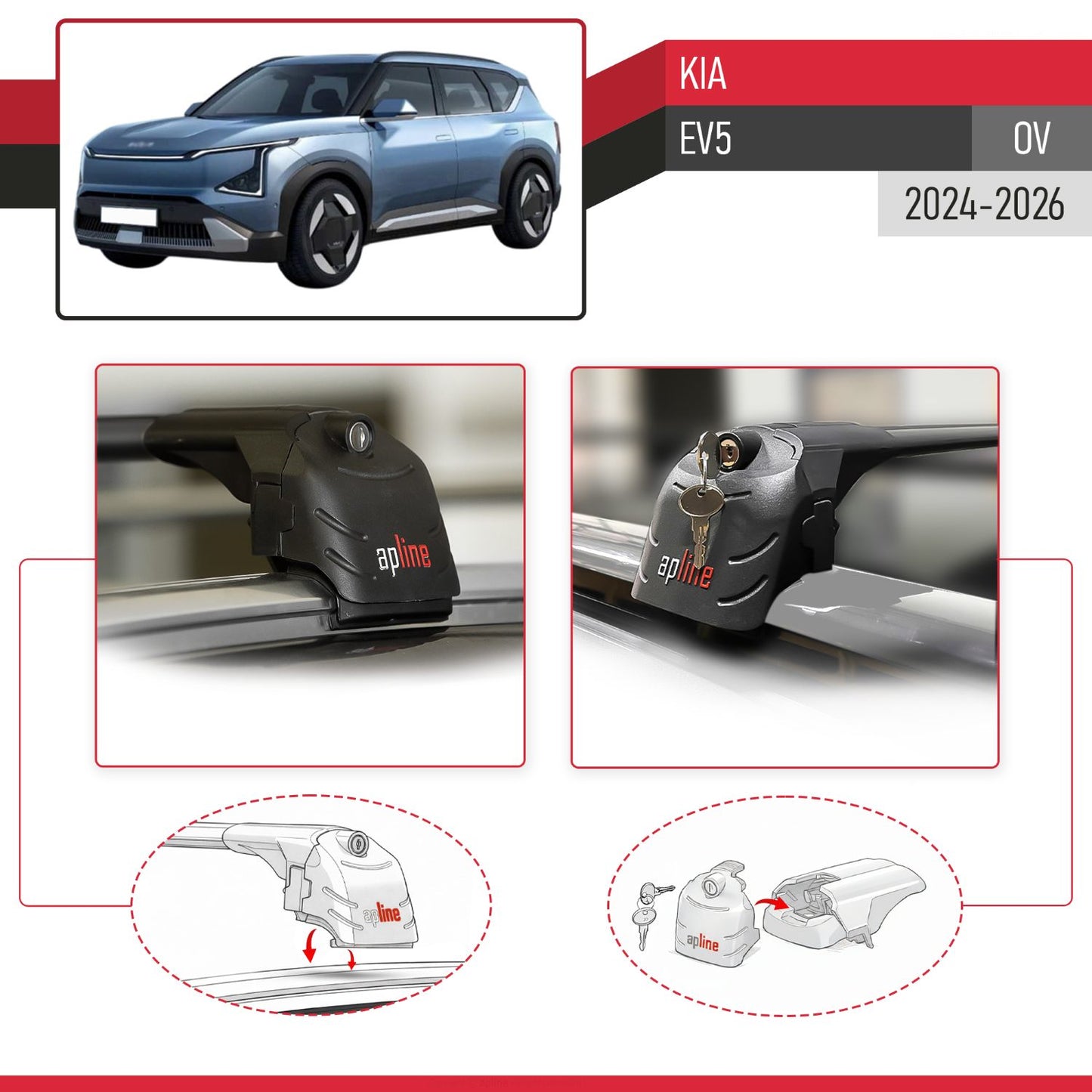 Compatible avec Kia EV5 (OV) 2024-2026 ACE-2 modèle Barres de Toit Railing Porte-Bagages de Voiture Noir Aluminium Barres