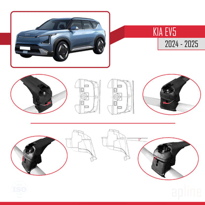 Compatible avec Kia EV5 2024-2025 ACE-2 Barres de Toit Railing Porte-Bagages de Voiture Noir Aluminium 2 Barres