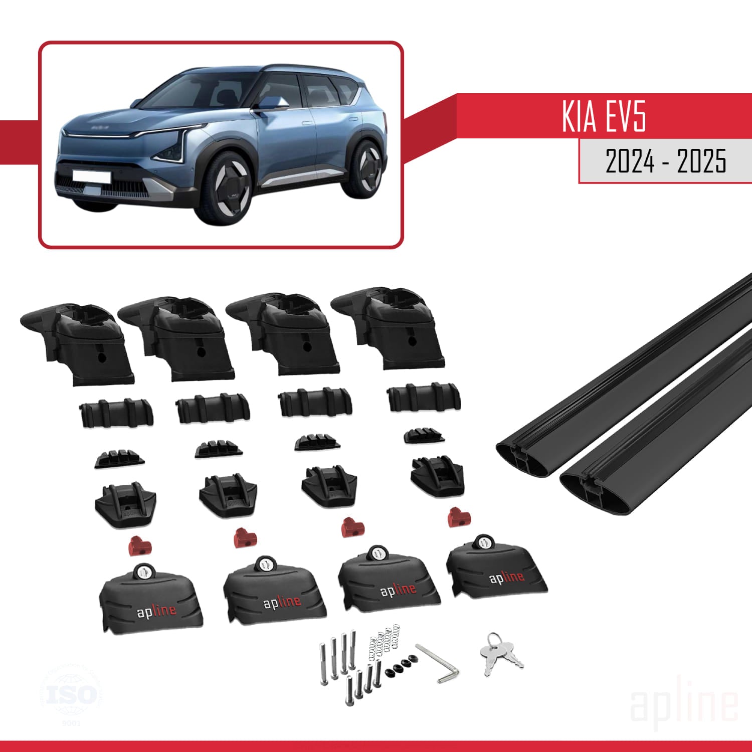 Compatible avec Kia EV5 2024-2025 ACE-2 Barres de Toit Railing Porte-Bagages de Voiture Noir Aluminium 2 Barres
