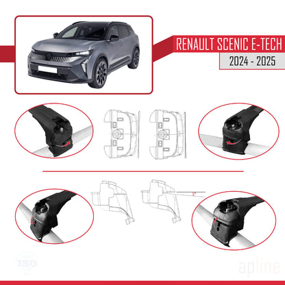 Compatible avec Renault Scenic E-Tech 2024-2025 ACE-2 Barres de Toit Railing Porte-Bagages de Voiture Noir Aluminium 2 Barres