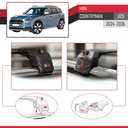 Compatible avec Mini Countryman (U25) 2024-2026 ACE-2 modèle Barres de Toit Railing Porte-Bagages de Voiture Noir Aluminium Barres