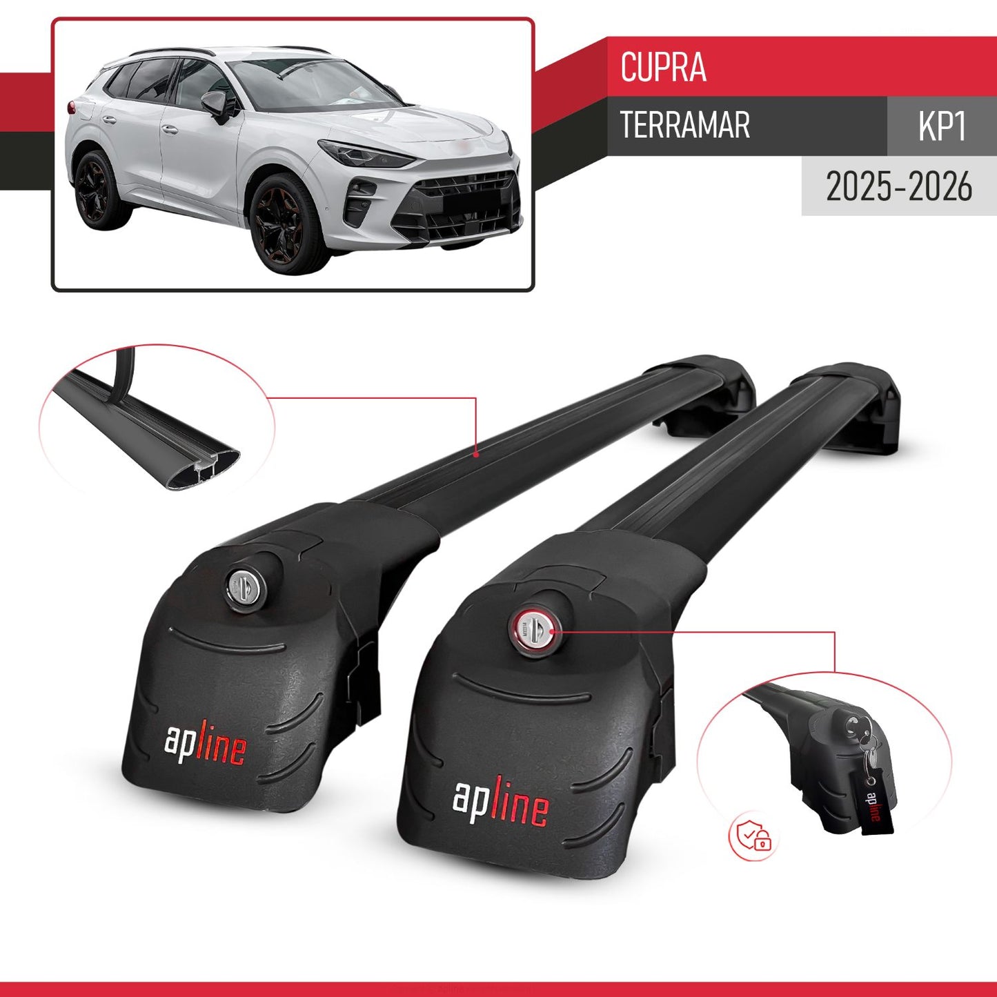 Compatible with Cupra Terramar 2025 ACE-2 Car Roof Rack Cross Bar Black Aluminium 2 Bars
