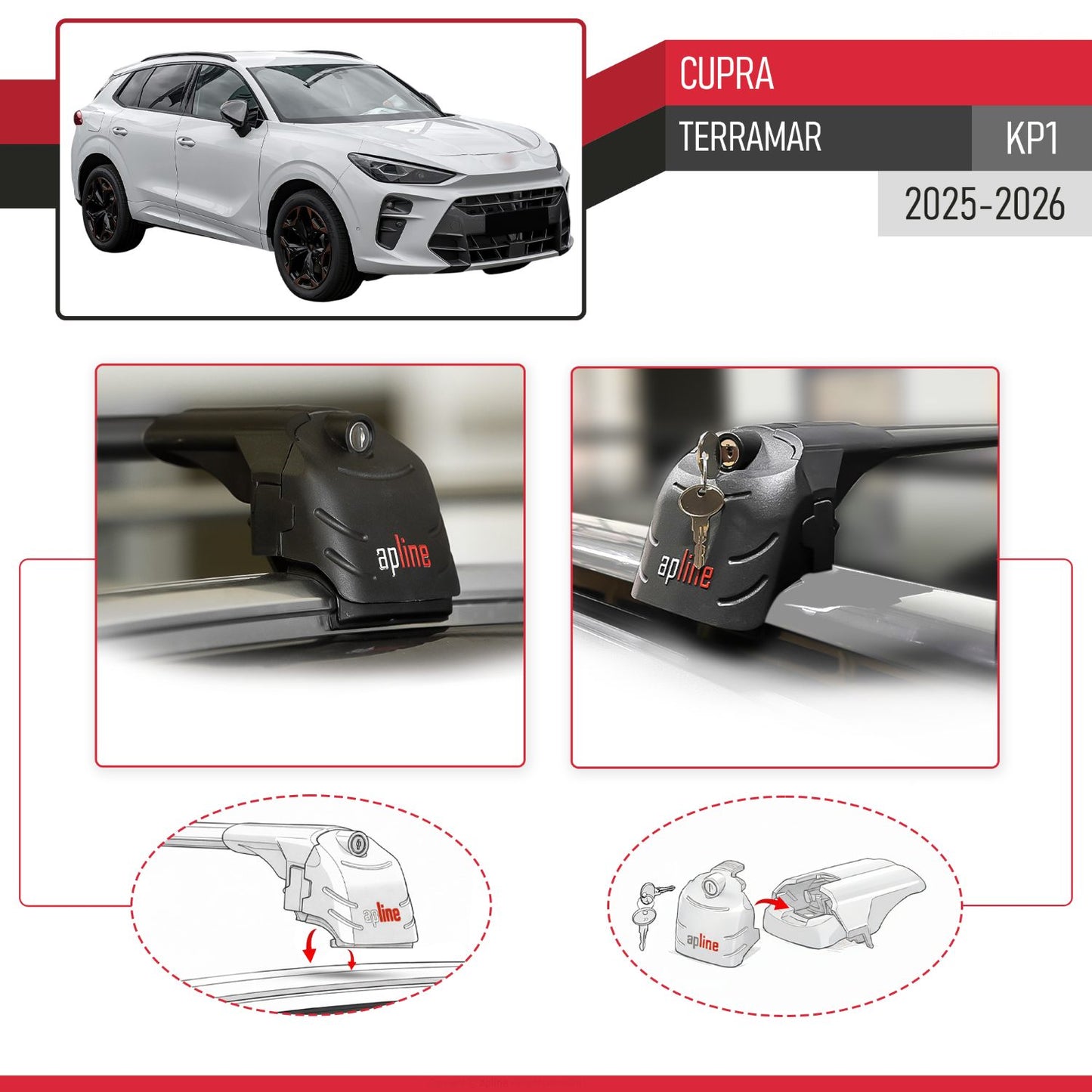 Compatible with Cupra Terramar 2025 ACE-2 Car Roof Rack Cross Bar Black Aluminium 2 Bars