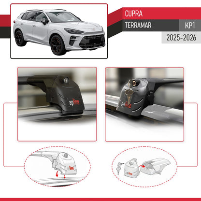 Compatible with Cupra Terramar 2025 ACE-2 Car Roof Rack Cross Bar Black Aluminium 2 Bars