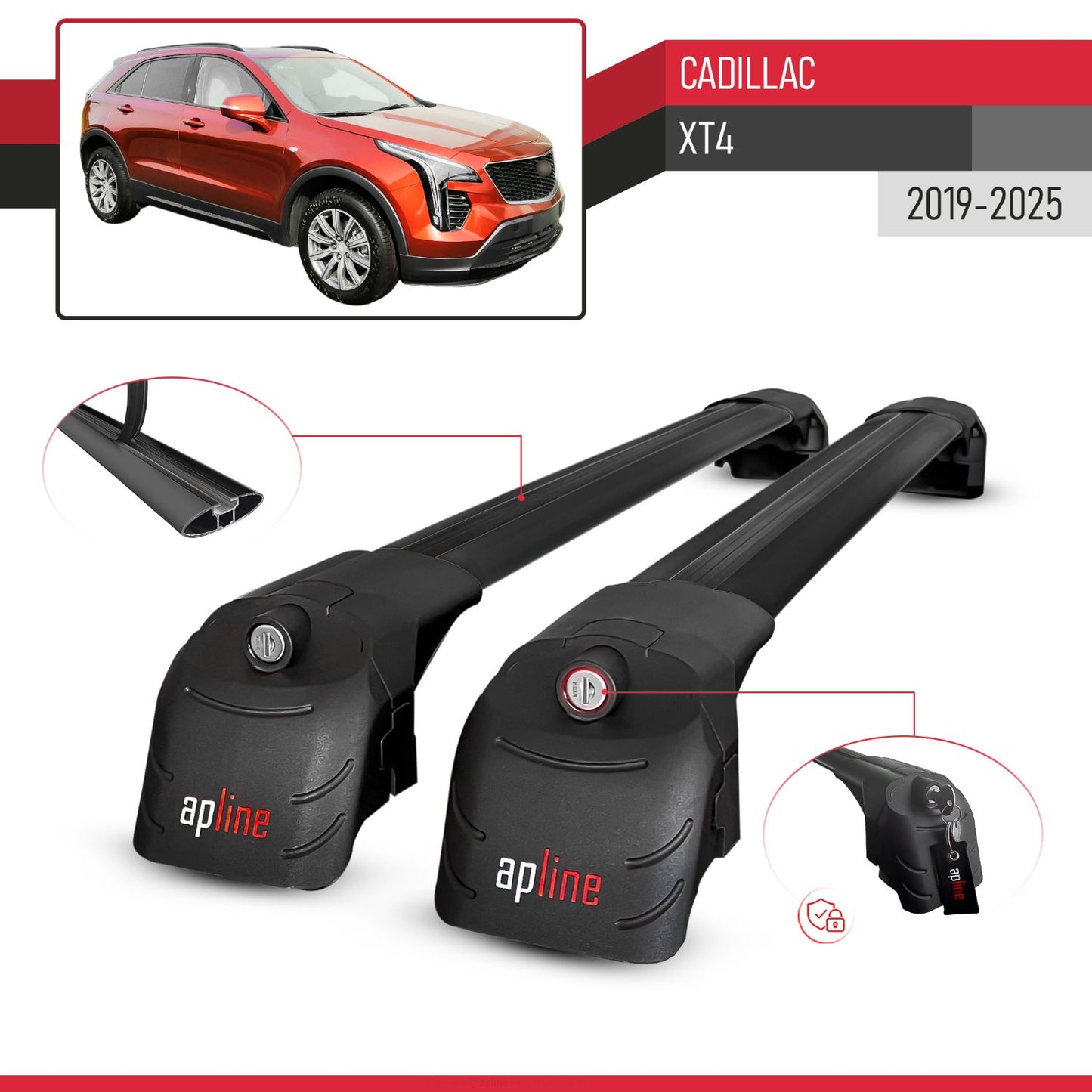 Compatible avec Cadillac XT4 2019-2025 ACE-2 modèle Barres de Toit Railing Porte-Bagages de Voiture Noir Aluminium Barres