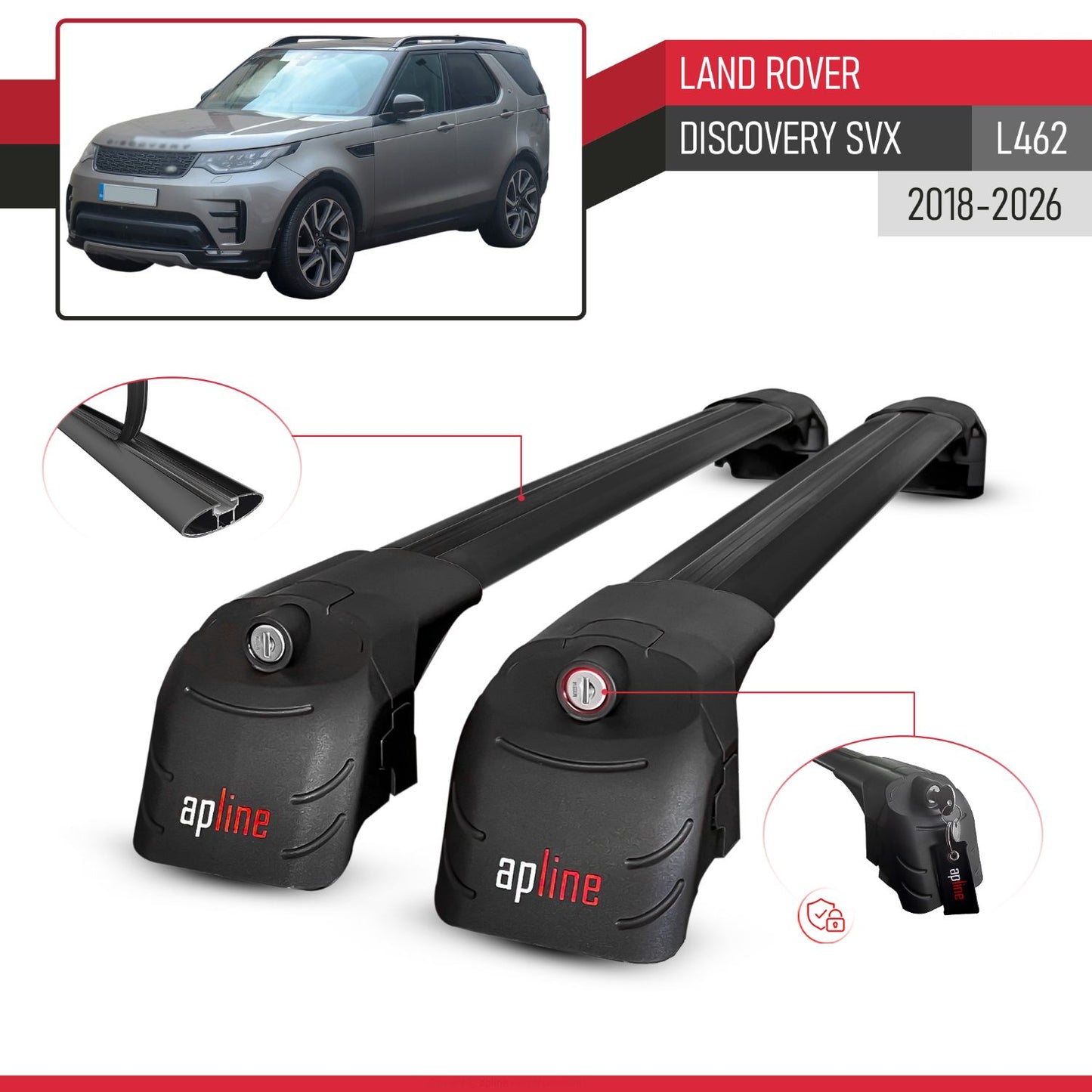 Compatible with Land Rover Discovery SVX 2018-2025 ACE-2 Car Roof Rack Cross Bar Black Aluminium 2 Bars