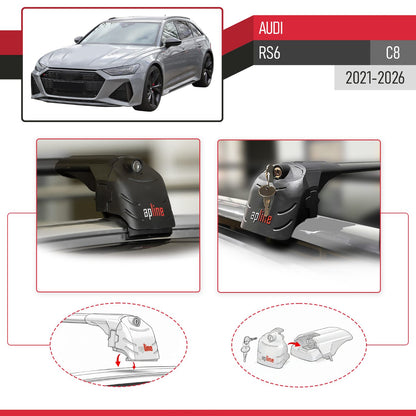 Compatible avec Audi RS6 (C8) 2021-2026 ACE-2 modèle Barres de Toit Railing Porte-Bagages de Voiture Noir Aluminium Barres
