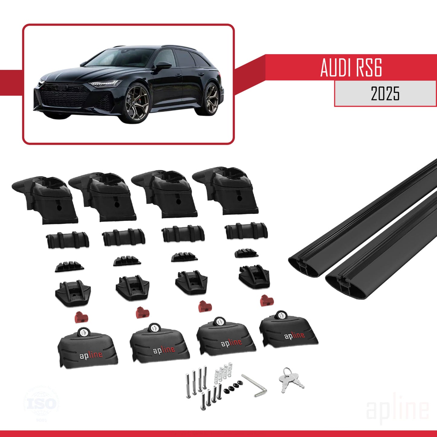 Compatible avec Audi RS6 2025 ACE-2 Barres de Toit Railing Porte-Bagages de Voiture Noir Aluminium 2 Barres