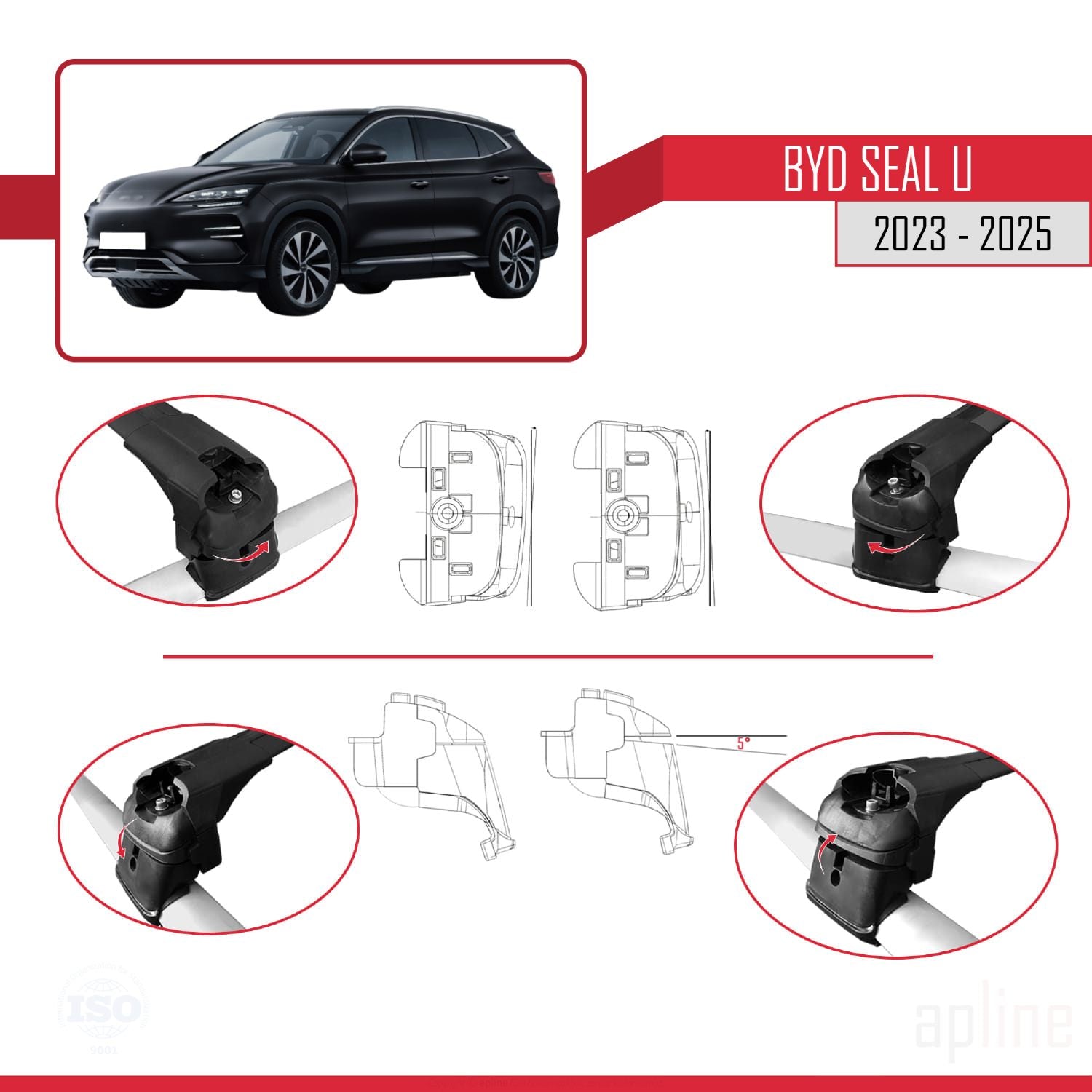 Compatible avec BYD Seal U 2023-2025 ACE-2 Barres de Toit Railing Porte-Bagages de Voiture Noir Aluminium 2 Barres