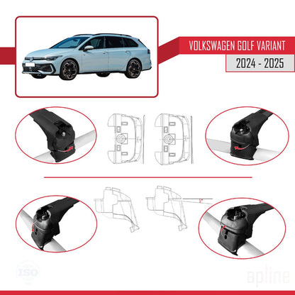 Compatible avec Volkswagen Golf Variant 2024-2025 ACE-2 Barres de Toit Railing Porte-Bagages de Voiture Noir Aluminium 2 Barres