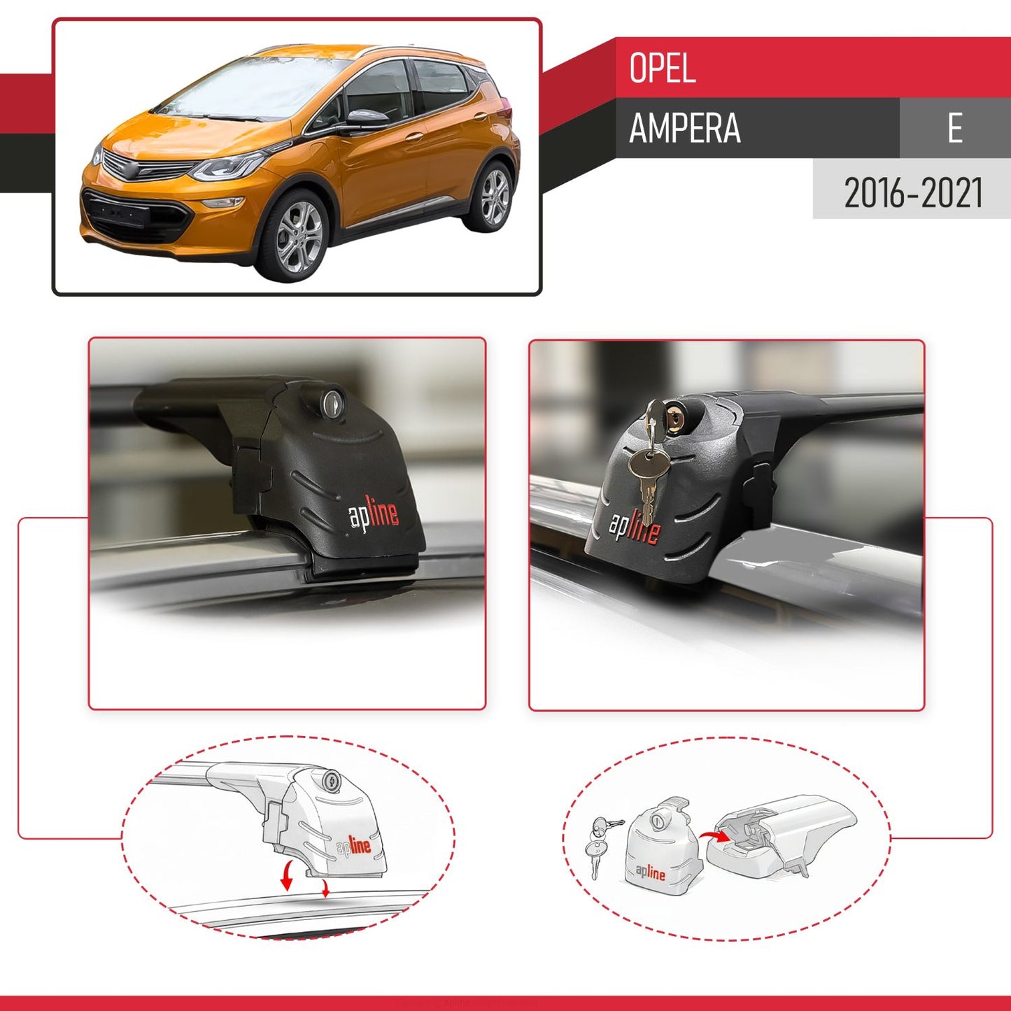 Compatible with Opel Ampera E 2017-2021 ACE-2 Car Roof Rack Cross Bar Black Aluminium 2 Bars