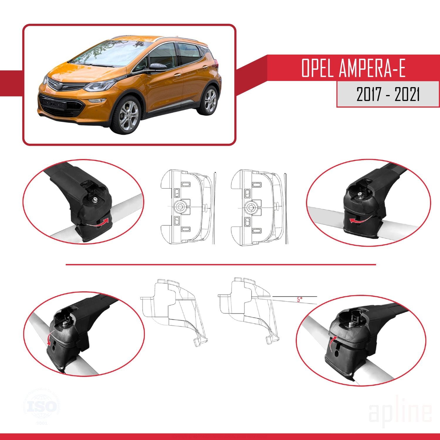 Compatible avec Opel Ampera E 2017-2021 ACE-2 Barres de Toit Railing Porte-Bagages de Voiture Noir Aluminium 2 Barres