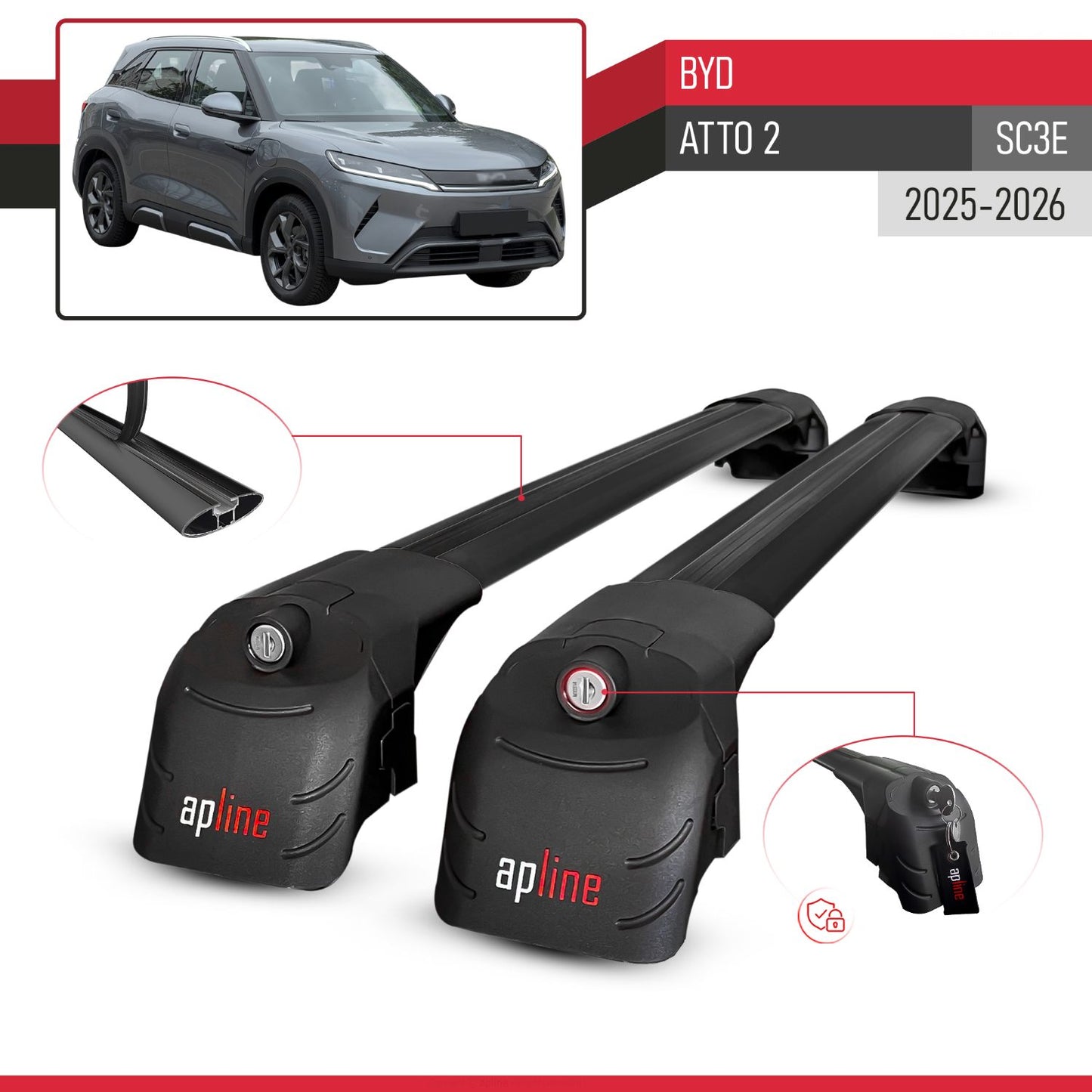 Compatible avec BYD Atto 2 (SC3E) 2025-2026 ACE-2 modèle Barres de Toit Railing Porte-Bagages de Voiture Noir Aluminium Barres