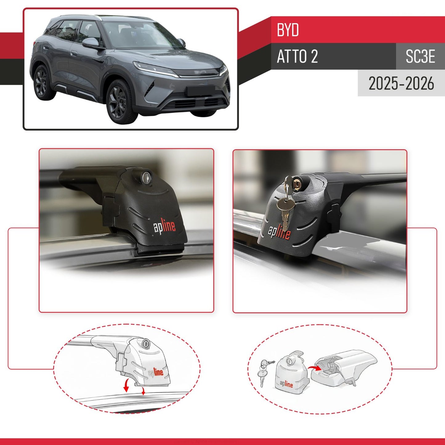 Compatible avec BYD Atto 2 (SC3E) 2025-2026 ACE-2 modèle Barres de Toit Railing Porte-Bagages de Voiture Noir Aluminium Barres