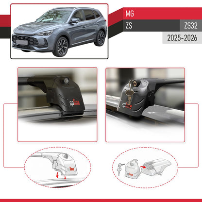 Compatible avec MG ZS (ZS32) 2025-2026 ACE-2 modèle Barres de Toit Railing Porte-Bagages de Voiture Noir Aluminium Barres