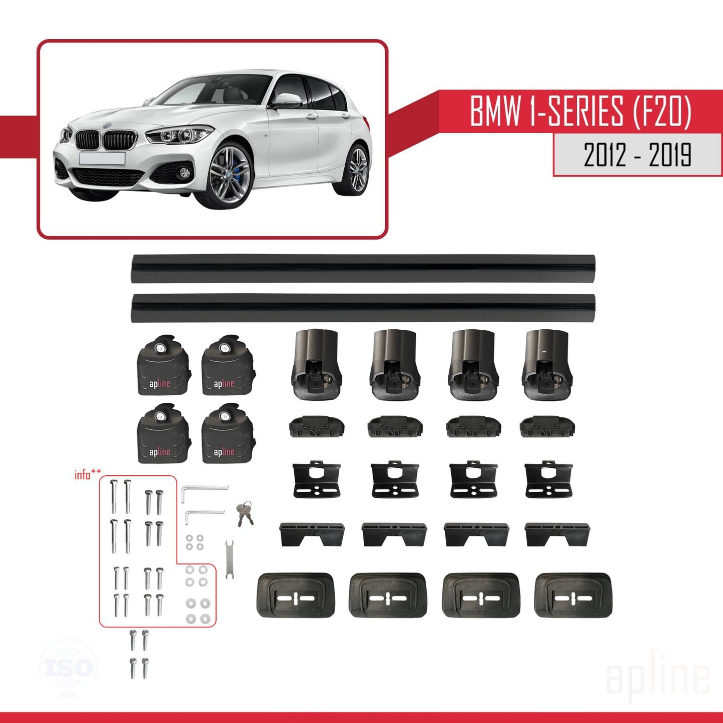 Compatible with BMW 1 Series (F20) 2012-2019 ACE-3 Car Roof Rack Cross Bar Black Aluminium 2 Bars