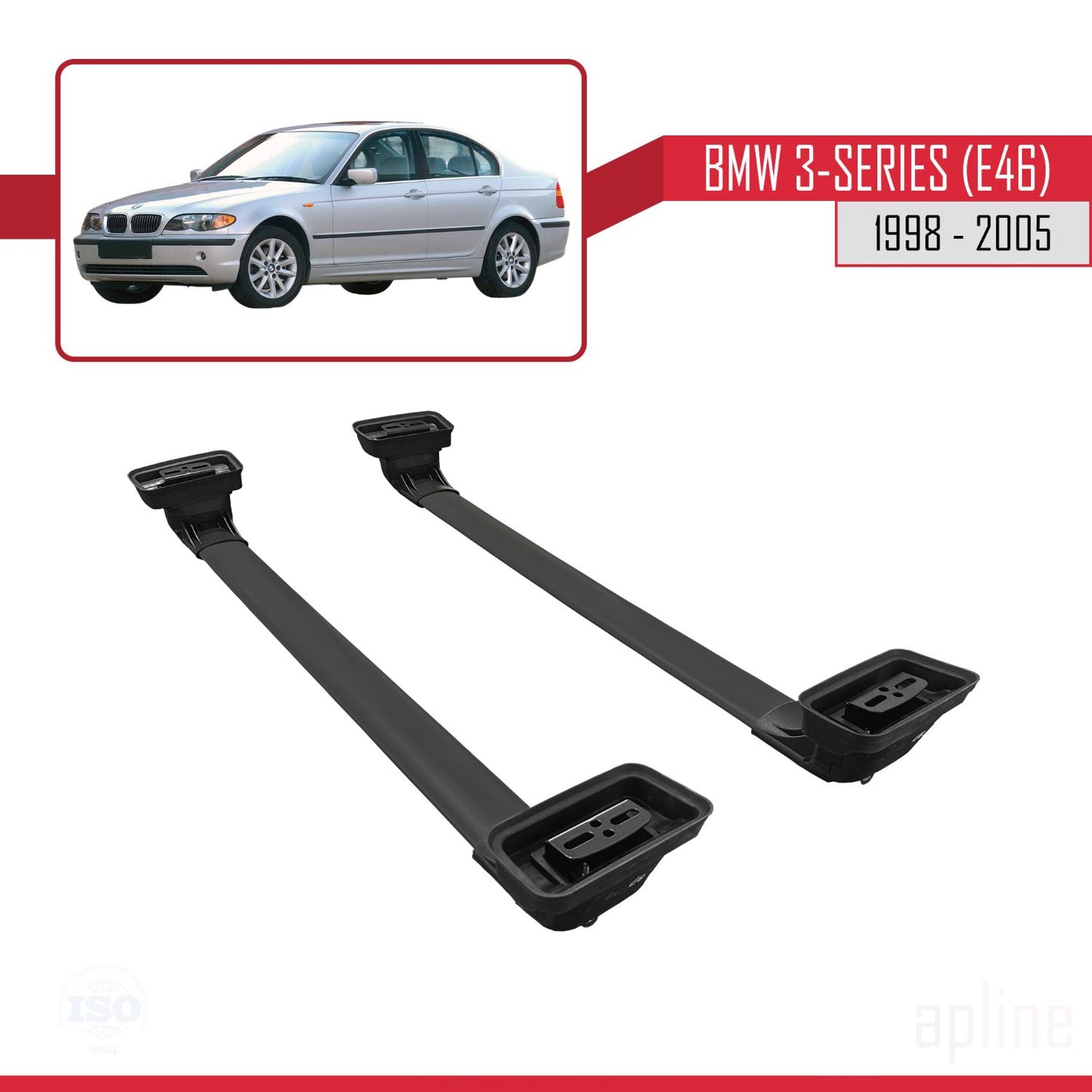 Compatible with BMW 3 Series (E46) 1998-2005 ACE-3 Car Roof Rack Cross Bar Black Aluminium 2 Bars