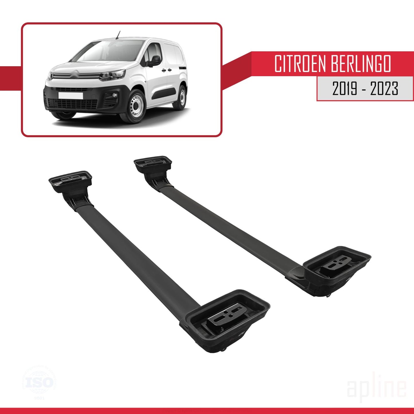Compatible avec Citroen Berlingo 2019-2023 ACE-3 Barres de Toit Railing Porte-Bagages de Voiture Noir Aluminium 2 Barres