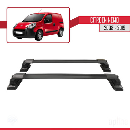 Compatible avec Citroen Nemo 2008-2019 ACE-3 Barres de Toit Railing Porte-Bagages de Voiture Noir Aluminium 2 Barres