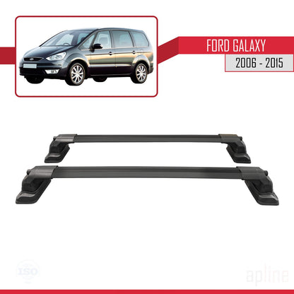 Compatible avec Ford Galaxy (MK3) 2006-2015 ACE-3 Barres de Toit Railing Porte-Bagages de Voiture Noir Aluminium 2 Barres