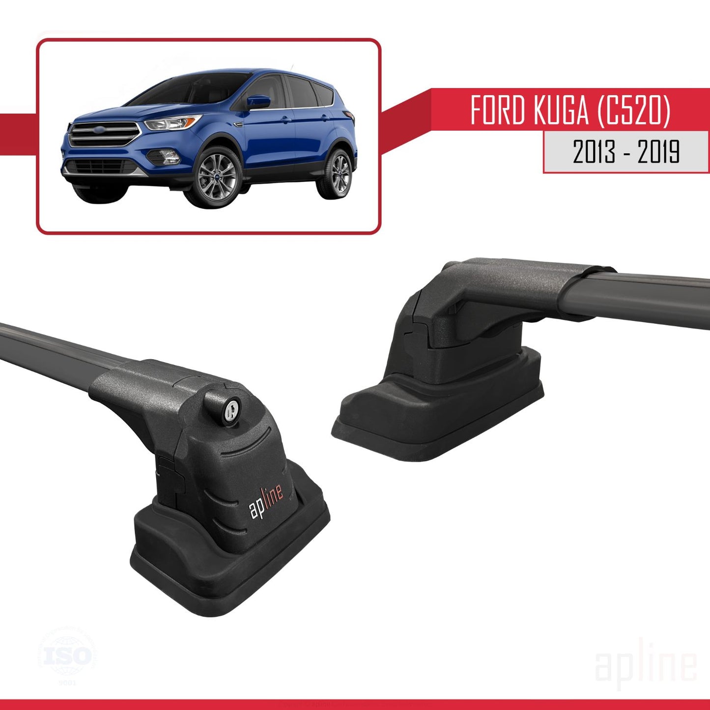 Compatible avec Ford Kuga (C520) 2013-2019 ACE-3 Barres de Toit Railing Porte-Bagages de Voiture Noir Aluminium 2 Barres