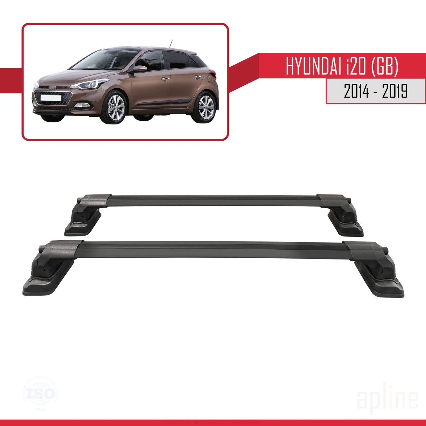 Compatible avec Hyundai i20 (GB) 2014-2019 ACE-3 Barres de Toit Railing Porte-Bagages de Voiture Noir Aluminium 2 Barres