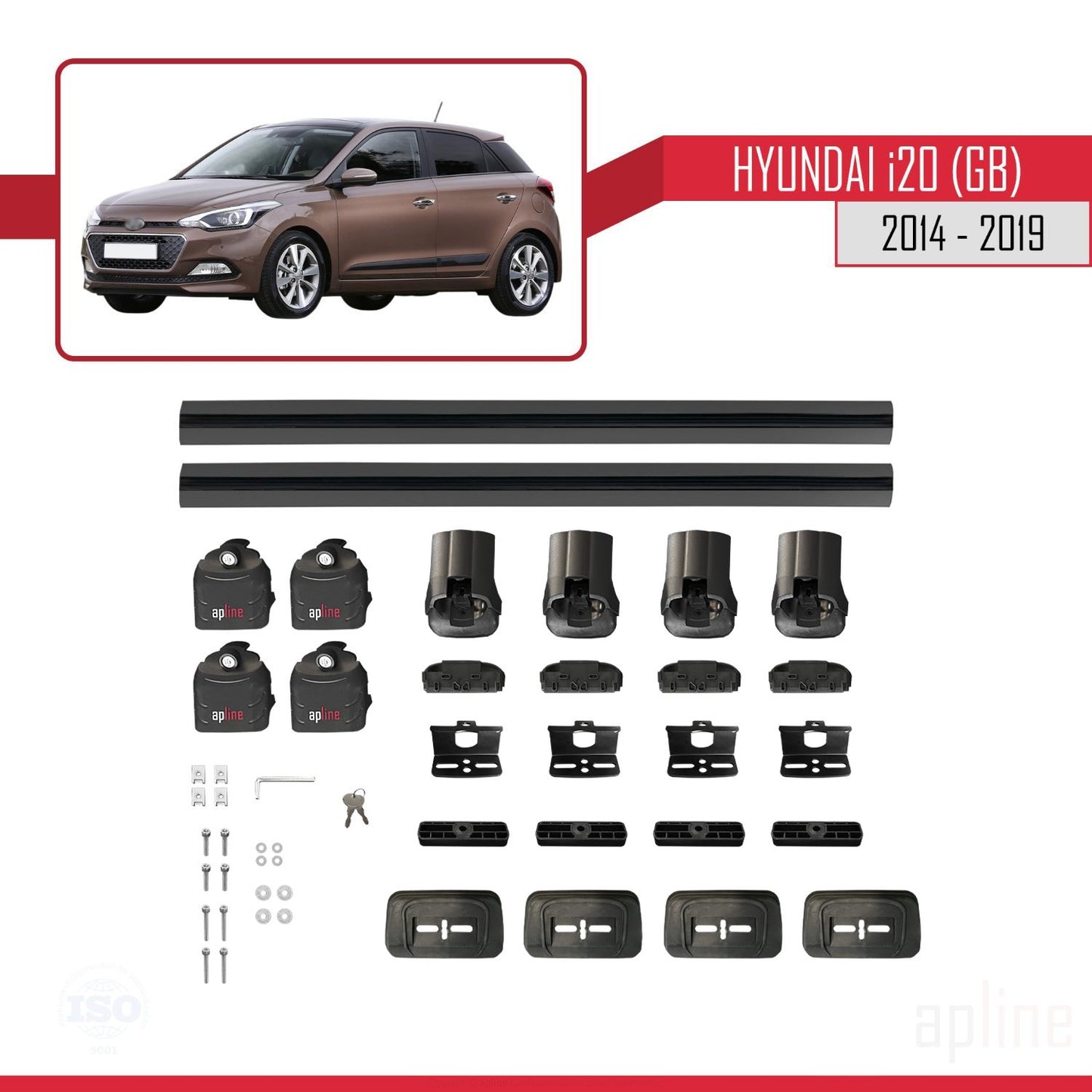 Compatible avec Hyundai i20 (GB) 2014-2019 ACE-3 Barres de Toit Railing Porte-Bagages de Voiture Noir Aluminium 2 Barres