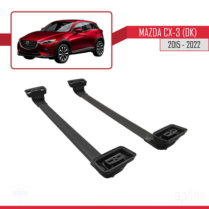 Compatible avec Mazda CX-3 (DK) 2015-2022 ACE-3 Barres de Toit Railing Porte-Bagages de Voiture Noir Aluminium 2 Barres