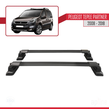 Compatible avec Peugeot Partner Tepee 2008-2018 ACE-3 Barres de Toit Railing Porte-Bagages de Voiture Noir Aluminium 2 Barres