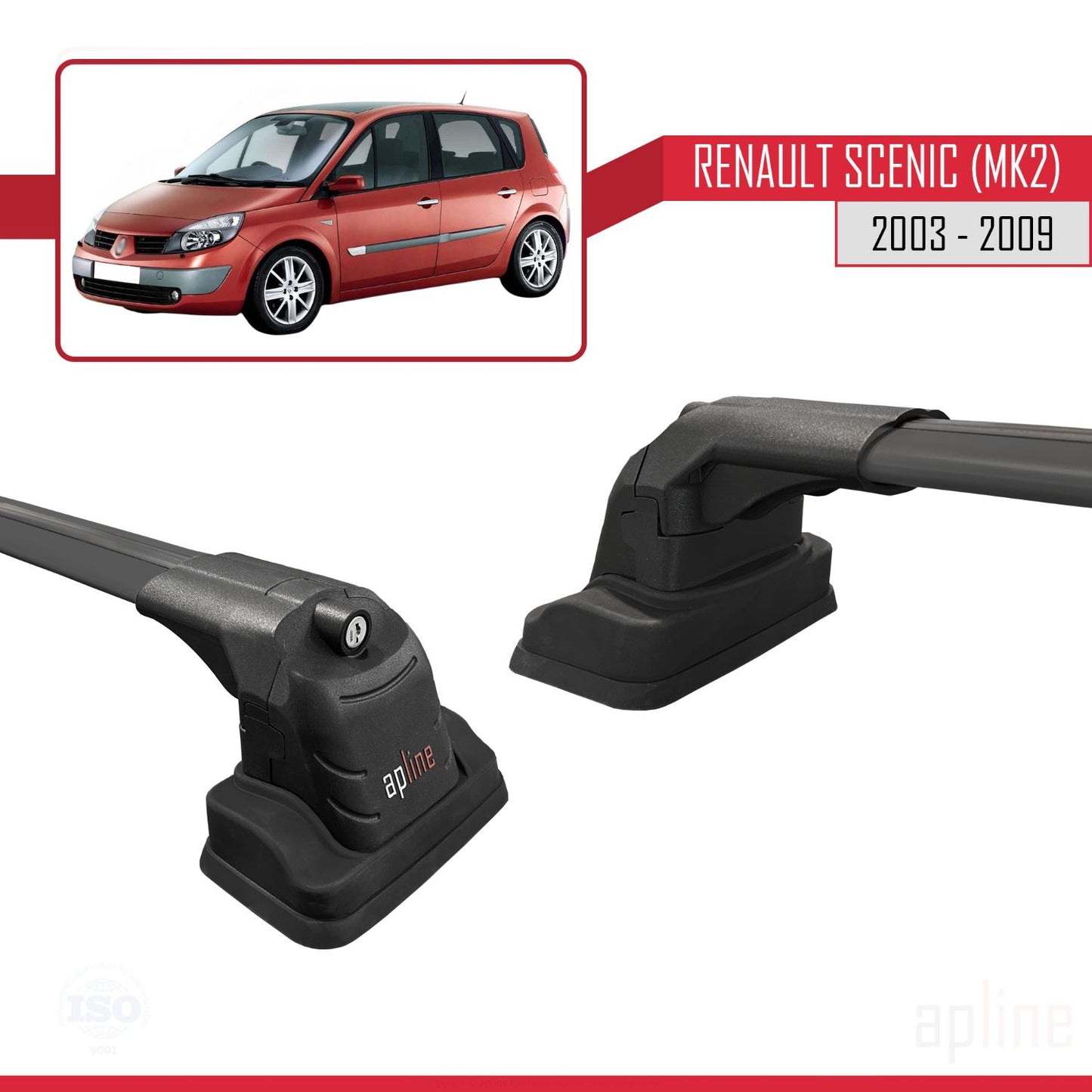 Compatible avec Renault Scenic (MK2) 2003-2009 ACE-3 Barres de Toit Railing Porte-Bagages de Voiture Noir Aluminium 2 Barres