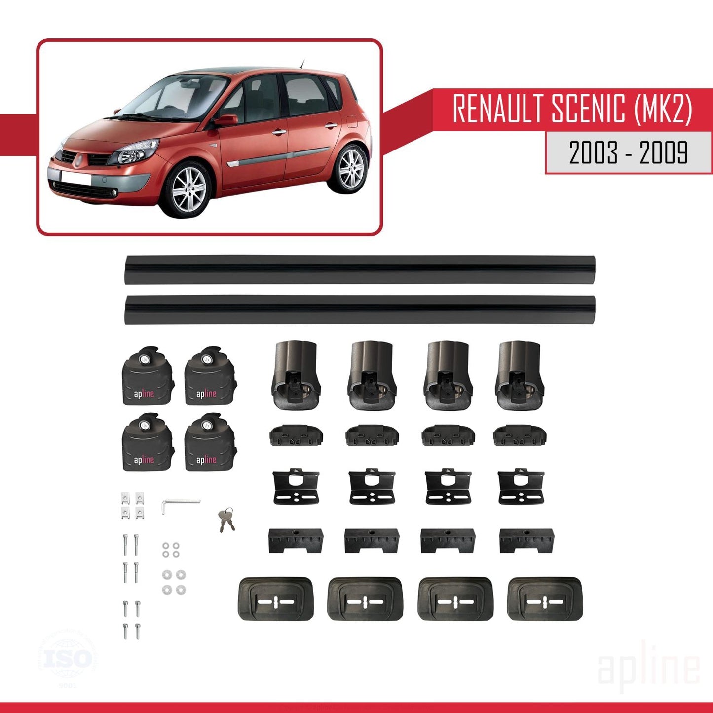 Compatible avec Renault Scenic (MK2) 2003-2009 ACE-3 Barres de Toit Railing Porte-Bagages de Voiture Noir Aluminium 2 Barres