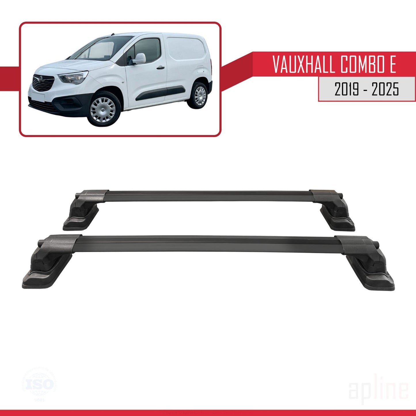 Compatible avec Vauxhall Combo E 2019-2025 ACE-3 Barres de Toit Railing Porte-Bagages de Voiture Noir Aluminium 2 Barres