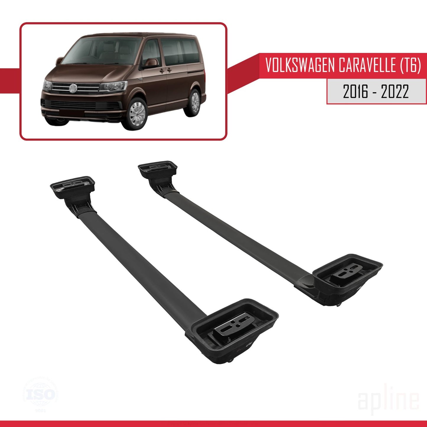 Compatible avec Volkswagen Caravelle (T6) 2016-2022 ACE-3 Barres de Toit Railing Porte-Bagages de Voiture Noir Aluminium 2 Barres