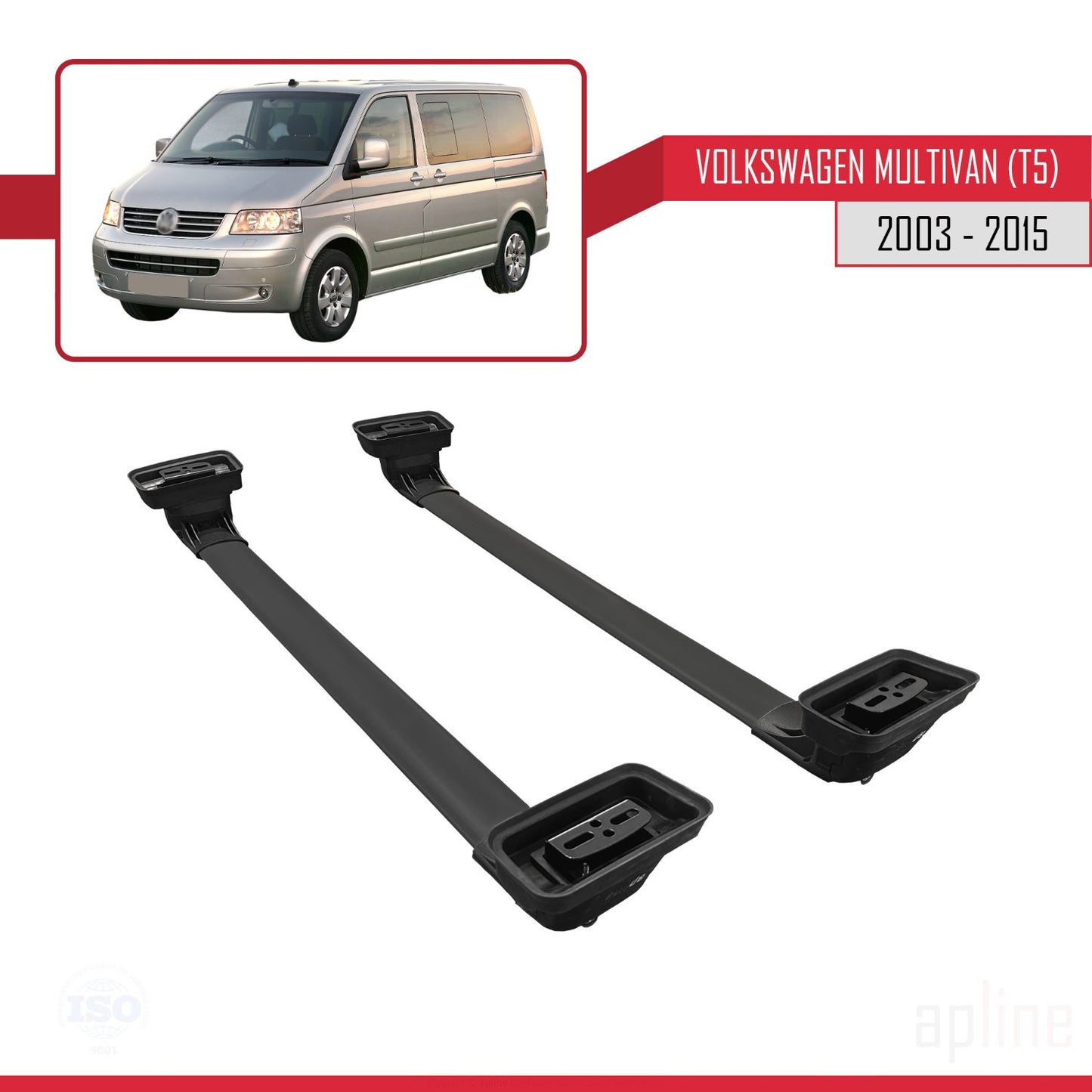 Compatible avec Volkswagen Multivan (T5) 2003-2015 ACE-3 Barres de Toit Railing Porte-Bagages de Voiture Noir Aluminium 2 Barres