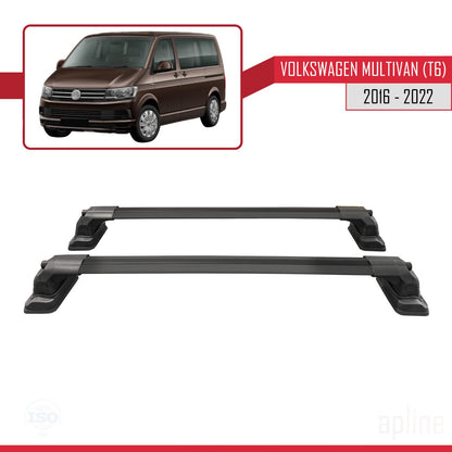 Compatible avec Volkswagen Multivan (T6) 2016-2022 ACE-3 Barres de Toit Railing Porte-Bagages de Voiture Noir Aluminium 2 Barres