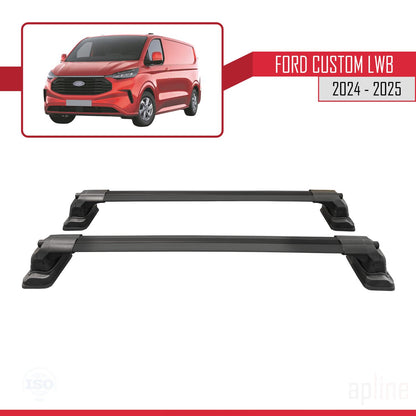 Compatible avec Ford Custom 2024-2025 ACE-3 Barres de Toit Railing Porte-Bagages de Voiture Noir Aluminium 2 Barres