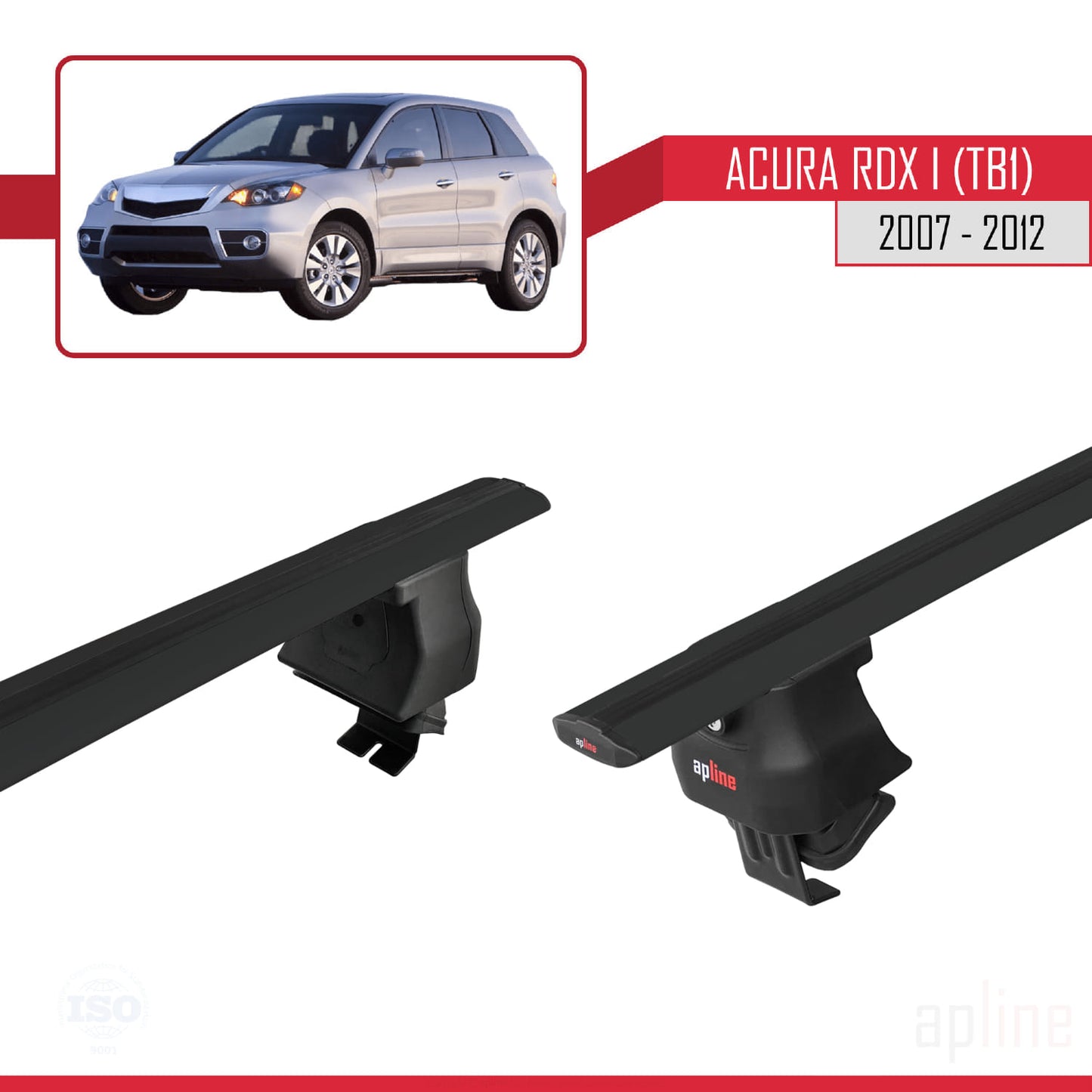 Compatible avec Acura RDX (TB1/2) 2007-2012 ACE-4 Barres de Toit Railing Porte-Bagages de Voiture Noir Aluminium 2 Barres