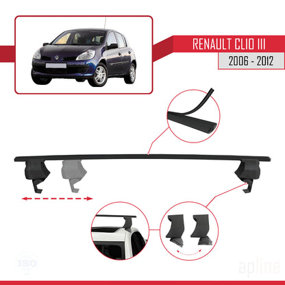 Compatible with Renault Clio 3 2006-2012 ACE-4 Car Roof Rack Cross Bar Black Aluminium 2 Bars