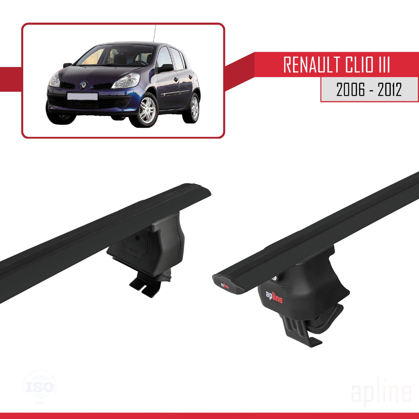 Compatible with Renault Clio 3 2006-2012 ACE-4 Car Roof Rack Cross Bar Black Aluminium 2 Bars