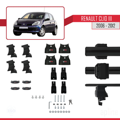 Compatible with Renault Clio 3 2006-2012 ACE-4 Car Roof Rack Cross Bar Black Aluminium 2 Bars