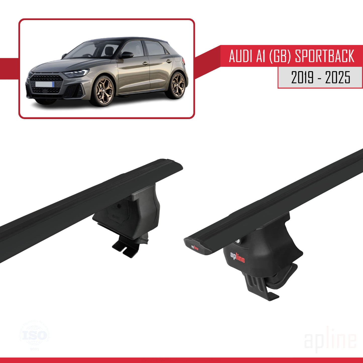 Compatible avec A1 (GB) Sportback 2019-2025 ACE-4 Barres de Toit Railing Porte-Bagages de Voiture Noir Aluminium 2 Barres