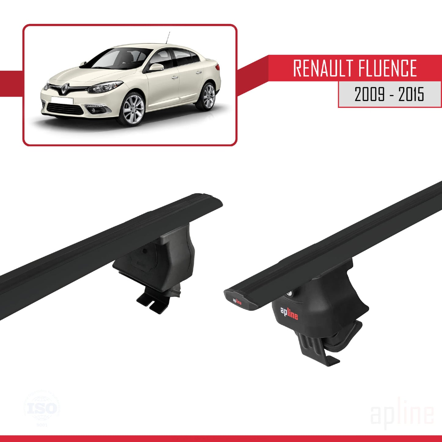 Compatible with Renault Fluence 2009-2015 ACE-4 Car Roof Rack Cross Bar Black Aluminium 2 Bars