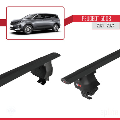 Compatible with Peugeot 5008 II (P87) Post-Facelift 2021-2024 ACE-4 Car Roof Rack Cross Bar Black Aluminium 2 Bars