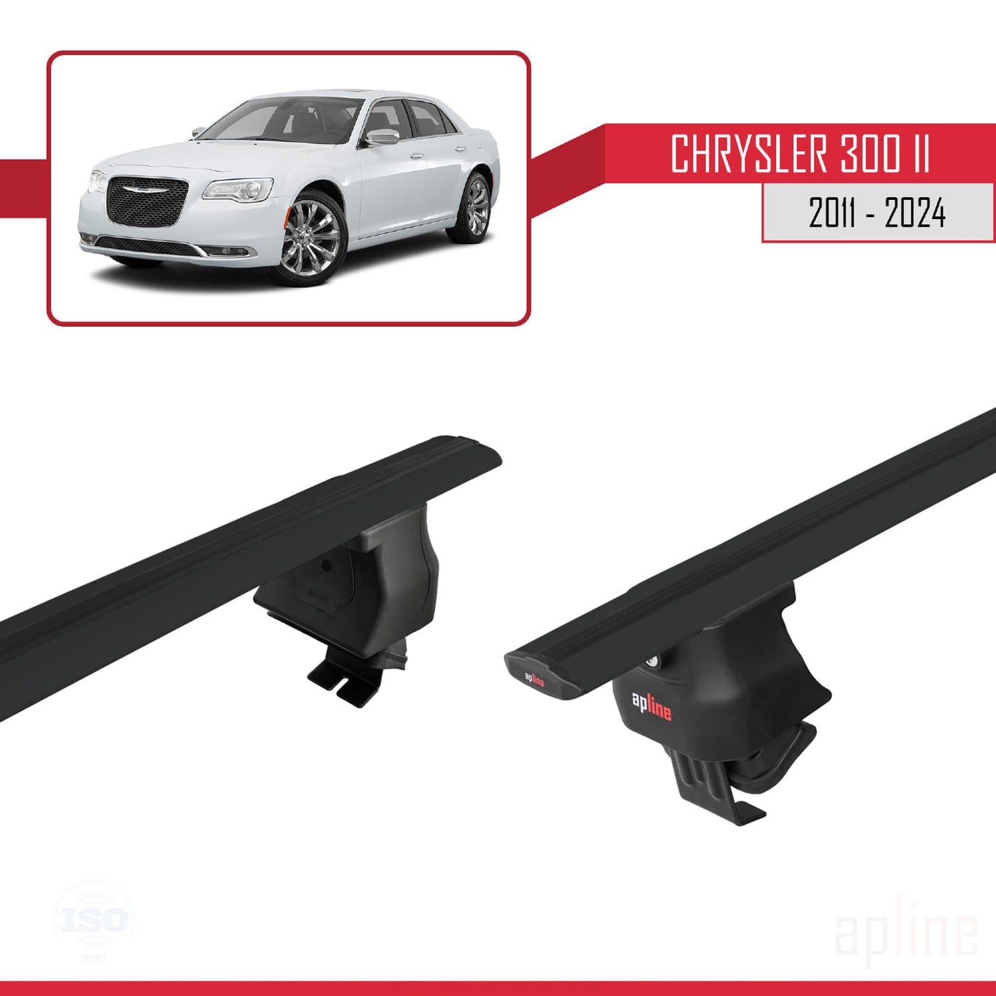 Compatible avec Chrysler 300 II (LD) 2011-2023 ACE-4 Barres de Toit Railing Porte-Bagages de Voiture Noir Aluminium 2 Barres