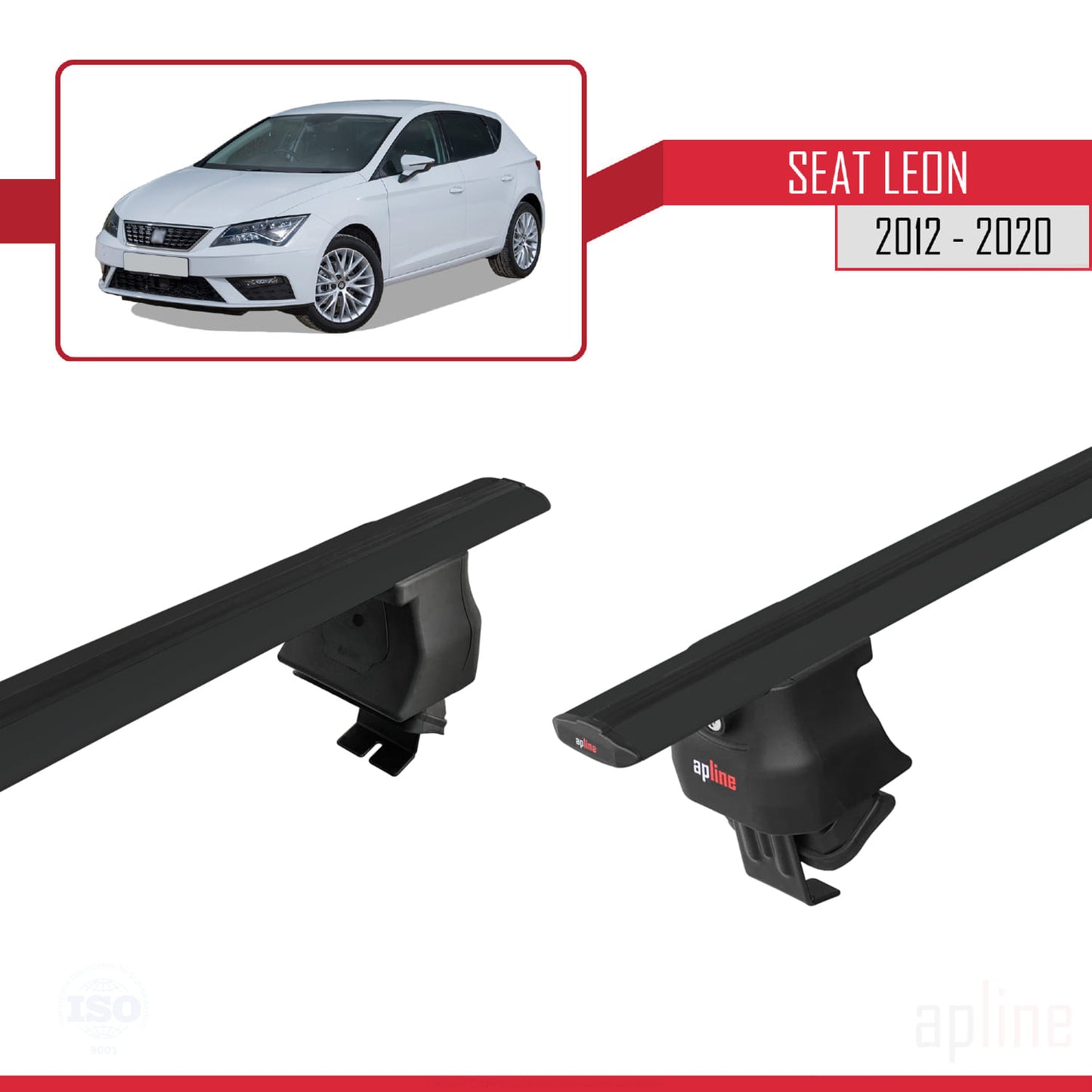 Compatible avec Seat Leon 3 (5F) 2012-2020 ACE-4 Barres de Toit Railing Porte-Bagages de Voiture Noir Aluminium 2 Barres