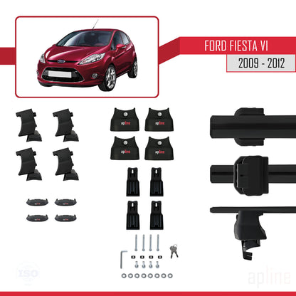 Compatible avec Ford Fiesta 6 Pre-Facelift 2009-2012 ACE-4 Barres de Toit Railing Porte-Bagages de Voiture Noir Aluminium 2 Barres